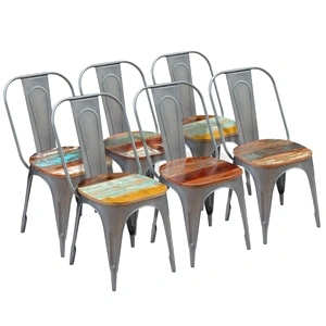 Трапезни столове, 6 бр, регенерирано дърво масив