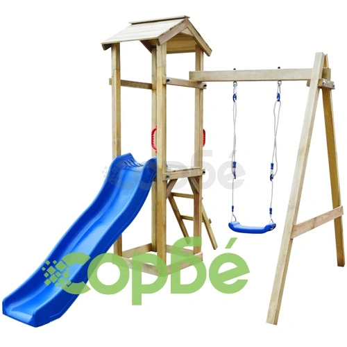 Градинска пързалка с люлка, 237x168x218 см, борово дърво ➤ топ цена ➤ sorbe.bg