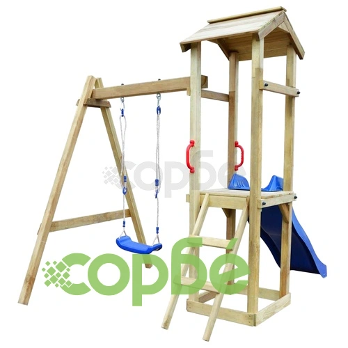 Градинска пързалка с люлка, 237x168x218 см, борово дърво ➤ топ цена ➤ sorbe.bg