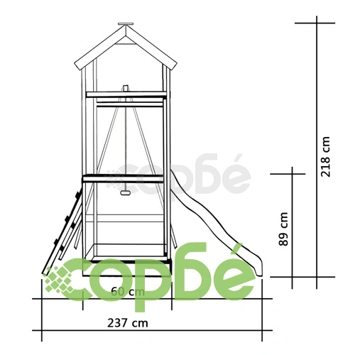 Градинска пързалка с люлка, 237x168x218 см, борово дърво ➤ топ цена ➤ sorbe.bg
