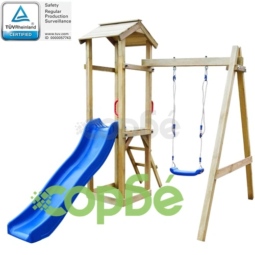 Градинска пързалка с люлка, 237x168x218 см, борово дърво ➤ топ цена ➤ sorbe.bg