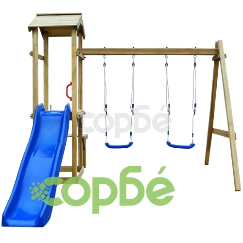 Детско съоръжение с пързалка и люлки, 238x228x218 см, бор ➤ топ цена ➤ sorbe.bg
