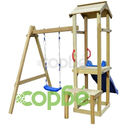 Градинска пързалка с люлка, 228x168x218 см, борово дърво ➤ топ цена ➤ sorbe.bg