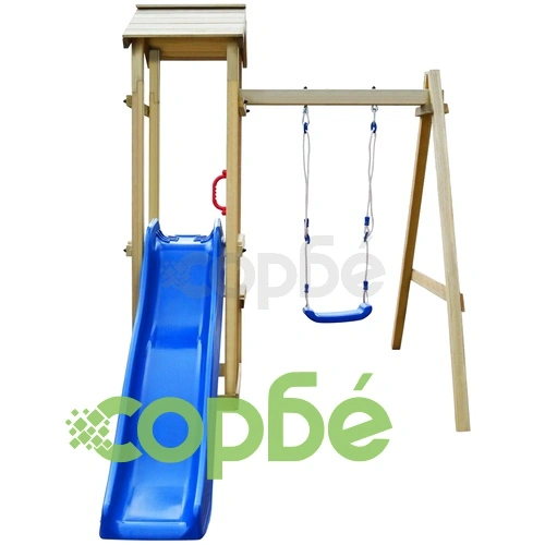 Градинска пързалка с люлка, 228x168x218 см, борово дърво ➤ топ цена ➤ sorbe.bg