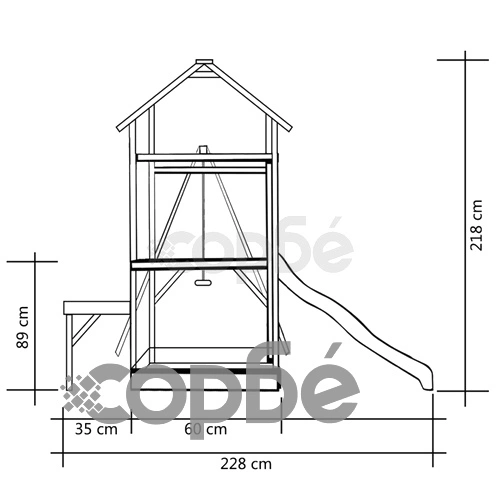 Градинска пързалка с люлка, 228x168x218 см, борово дърво ➤ топ цена ➤ sorbe.bg