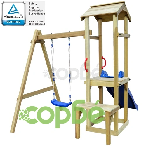 Градинска пързалка с люлка, 228x168x218 см, борово дърво ➤ топ цена ➤ sorbe.bg