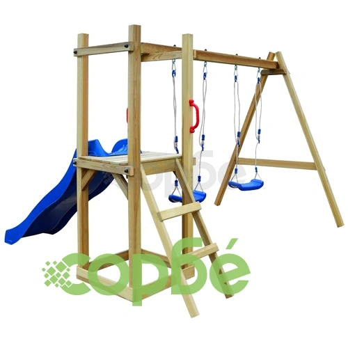 Градинска пързалка и люлки, 242x237x175 см, борово дърво ➤ топ цена ➤ sorbe.bg