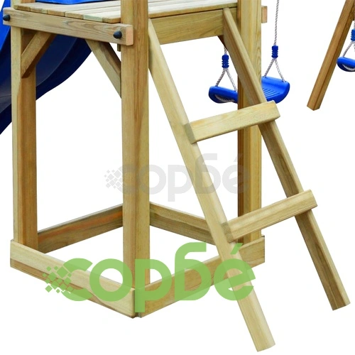 Градинска пързалка и люлки, 242x237x175 см, борово дърво ➤ топ цена ➤ sorbe.bg