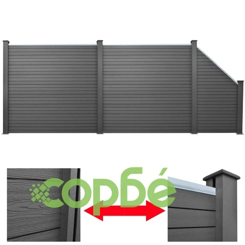 Градинска ограда, 2 квадратни + 1 скосена, WPC, 460 см, сива ➤ топ цена ➤ sorbe.bg