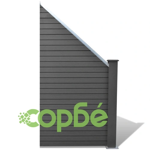Градинска ограда, 2 квадратни + 1 скосена, WPC, 460 см, сива ➤ топ цена ➤ sorbe.bg