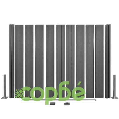 Градинска ограда, 2 квадратни + 1 скосена, WPC, 460 см, сива ➤ топ цена ➤ sorbe.bg