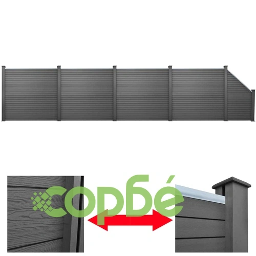 Оградни панели, 4 квадратни + 1 скосена, WPC, 815 см, сива ➤ топ цена ➤ sorbe.bg