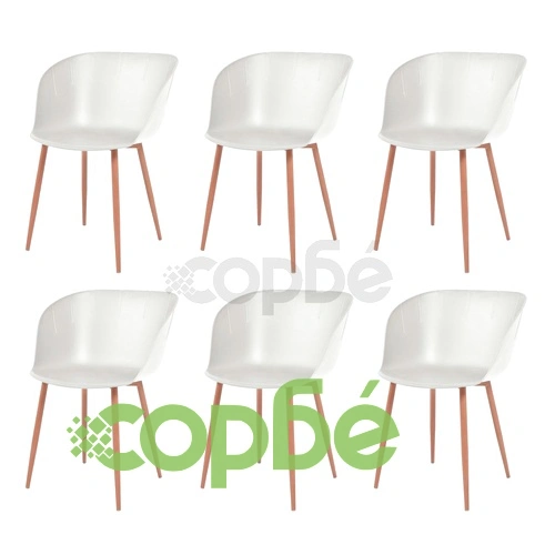 Трапезни столове, 6 бр, бели, пластмаса ➤ топ цена ➤ sorbe.bg
