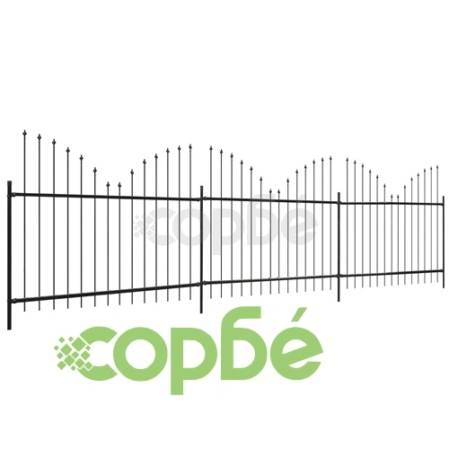 Дворна ограда с пики, вълни, стомана, (1,25-1,5)x6 м, черна ➤ топ цена ➤ sorbe.bg