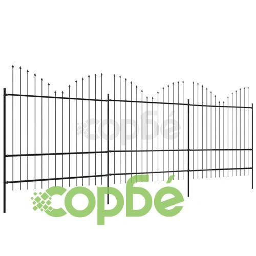 Дворна ограда с пики, вълни, стомана, (1,5-1,75)x6 м, черна ➤ топ цена ➤ sorbe.bg