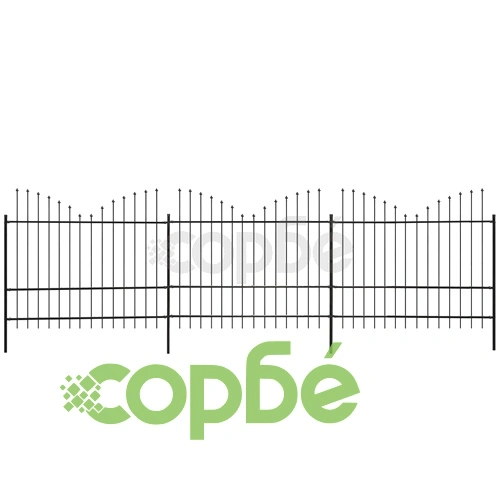 Дворна ограда с пики, вълни, стомана, (1,5-1,75)x6 м, черна ➤ топ цена ➤ sorbe.bg