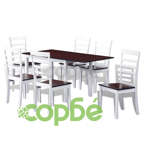 Разтегателен трапезен комплект, 7 части, кафяво и бяло ➤ топ цена ➤ sorbe.bg