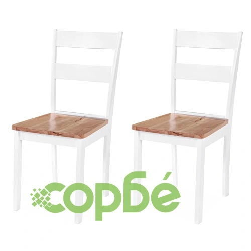 Трапезен комплект, 3 части, МДФ и каучукова дървесина, бял ➤ топ цена ➤ sorbe.bg