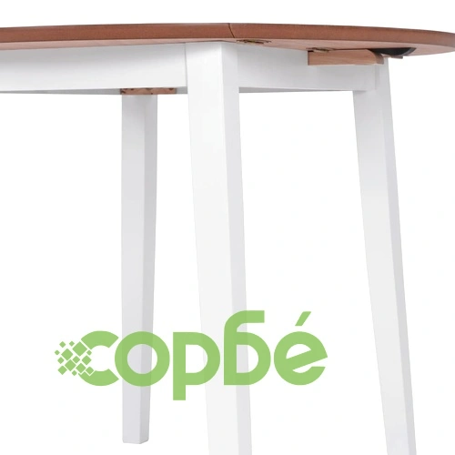 Трапезен комплект, 3 части, МДФ и каучукова дървесина, бял ➤ топ цена ➤ sorbe.bg