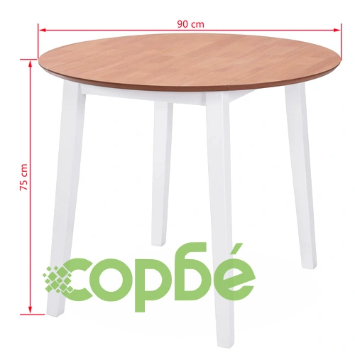 Трапезен комплект, 3 части, МДФ и каучукова дървесина, бял ➤ топ цена ➤ sorbe.bg