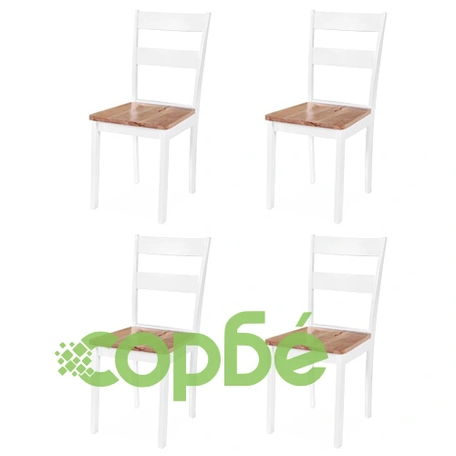 Трапезен комплект, 5 части, МДФ и каучукова дървесина, бял ➤ топ цена ➤ sorbe.bg