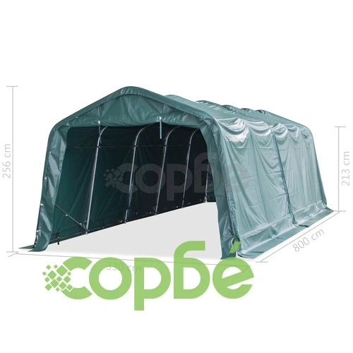 Мобилен навес за животни PVC 550 г/м² 3,3x8 м тъмнозелен ➤ топ цена ➤ sorbe.bg