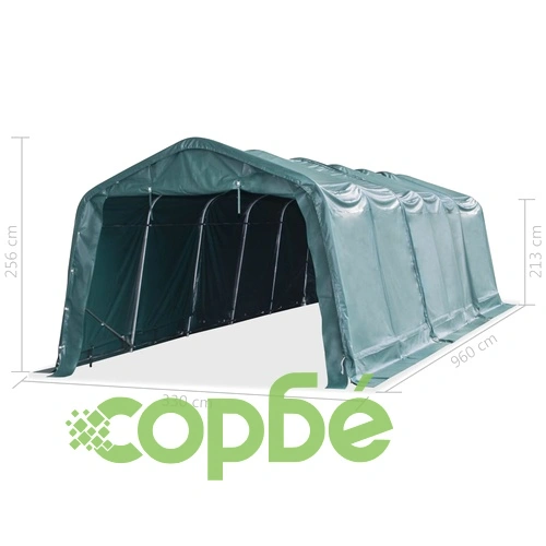 Мобилен навес за животни PVC 550 г/м² 3,3x9,6 м тъмнозелен ➤ топ цена ➤ sorbe.bg