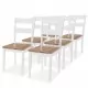 Трапезни столове, 6 бр, бели, каучуково дърво масив