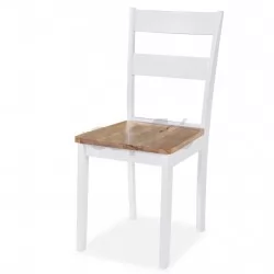Трапезни столове, 6 бр, бели, каучуково дърво масив