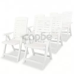 Накланящи се градински столове, 6 бр, пластмаса, бели