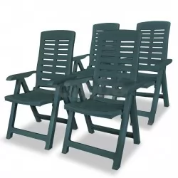 Накланящи се градински столове, 4 бр, пластмаса, зелени