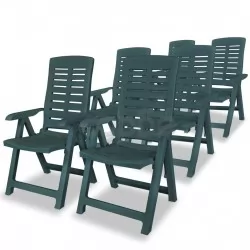 Накланящи се градински столове, 6 бр, пластмаса, зелени