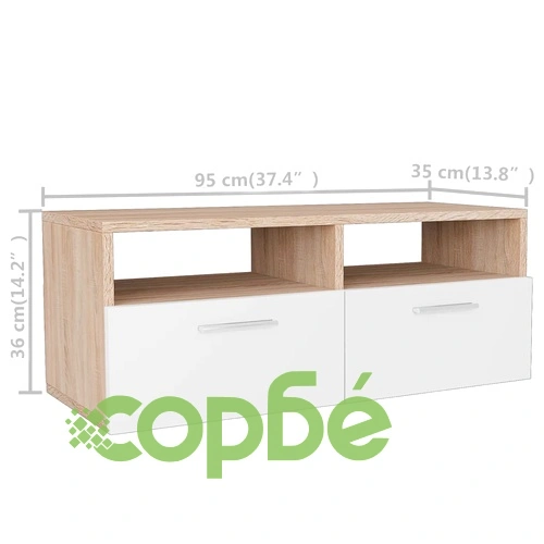 ТВ шкафове, 2 бр, инженерно дърво, 95x35x36 см, дъб и бял ➤ топ цена ➤ sorbe.bg