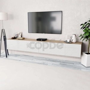 ТВ шкафове 2 бр инженерно дърво 120x40x34 см бял гланц и дъб