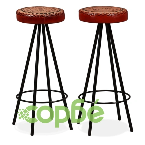 Бар комплект, 3 части, акация масив, естествена кожа и канава ➤ топ цена ➤ sorbe.bg