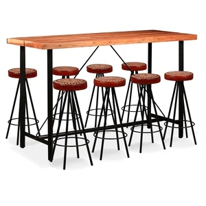 Бар комплект, 9 части, акация масив, естествена кожа и канава