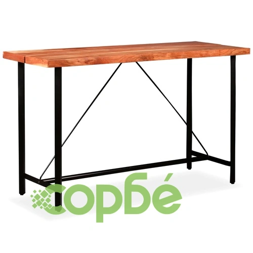 Бар комплект, 9 части, акация масив, естествена кожа и канава ➤ топ цена ➤ sorbe.bg