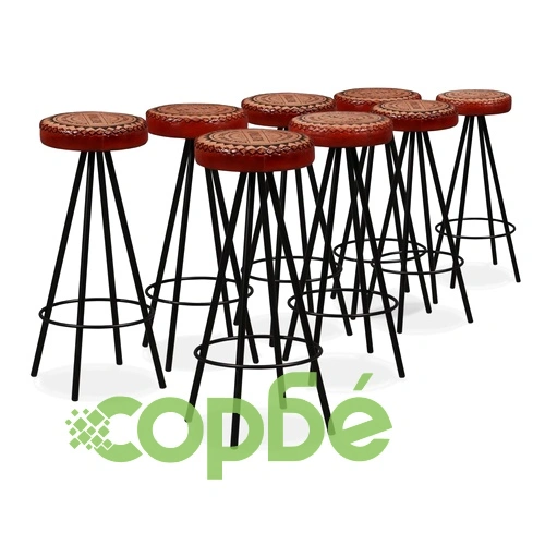 Бар комплект, 9 части, акация масив, естествена кожа и канава ➤ топ цена ➤ sorbe.bg