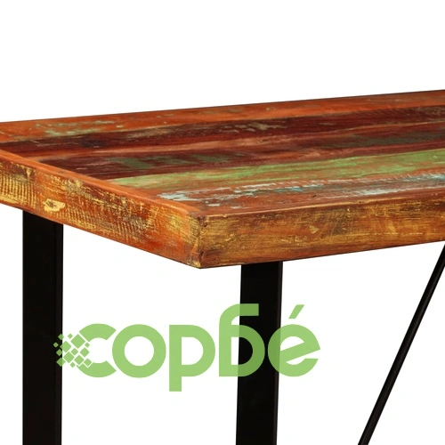 Бар комплект, 5 части, регенерирано дърво масив и естествена кожа ➤ топ цена ➤ sorbe.bg