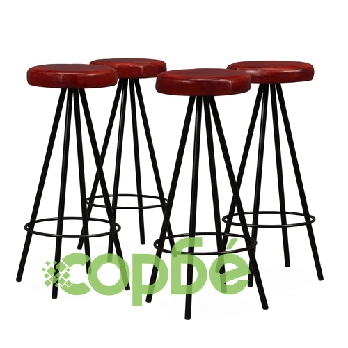 Бар комплект, 5 части, регенерирано дърво масив и естествена кожа ➤ топ цена ➤ sorbe.bg