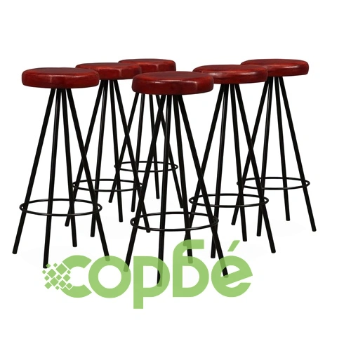 Бар комплект 7 части регенерирано дърво масив и естествена кожа ➤ топ цена ➤ sorbe.bg