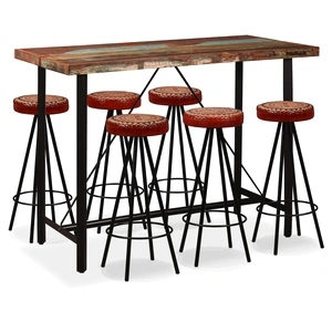 Бар комплект 7 части регенерирано дърво естествена кожа брезент