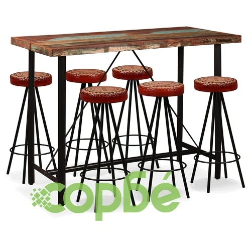 Бар комплект 7 части регенерирано дърво естествена кожа брезент ➤ топ цена ➤ sorbe.bg