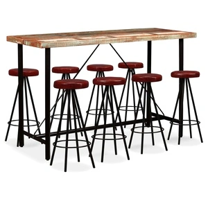 Бар комплект 9 части регенерирано дърво масив и естествена кожа