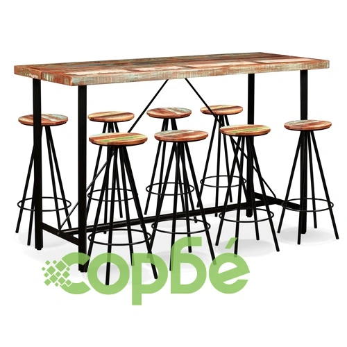 Бар комплект, 9 части, регенерирано дърво масив ➤ топ цена ➤ sorbe.bg