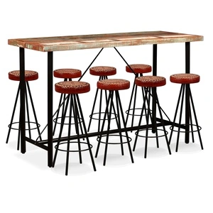 Бар комплект 9 части регенерирано дърво естествена кожа брезент