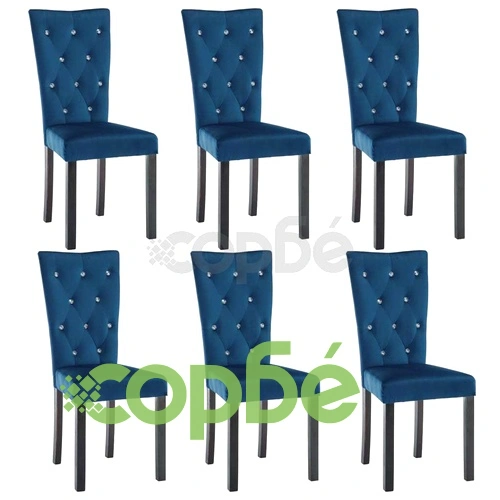 Трапезни столове, 6 бр, тъмносини, кадифе ➤ топ цена ➤ sorbe.bg