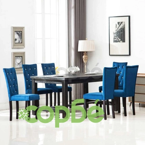 Трапезни столове, 6 бр, тъмносини, кадифе ➤ топ цена ➤ sorbe.bg