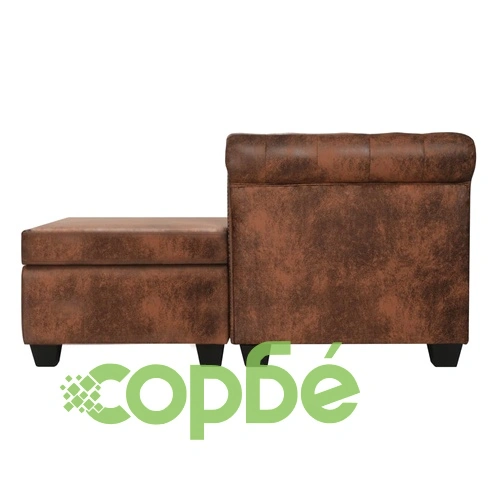 Г-образен Честърфийлд диван изкуствен велур кафяв ➤ топ цена ➤ sorbe.bg