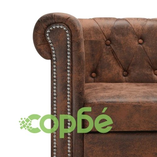 Г-образен Честърфийлд диван изкуствен велур кафяв ➤ топ цена ➤ sorbe.bg